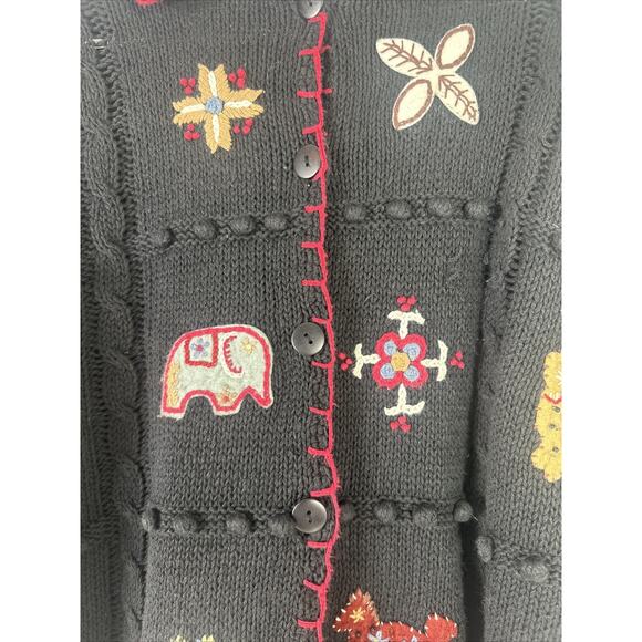 Vtg 1990's Beldoch Popper Sweater Sz Large L Elephants Horses Button Up - Picture 3 of 7